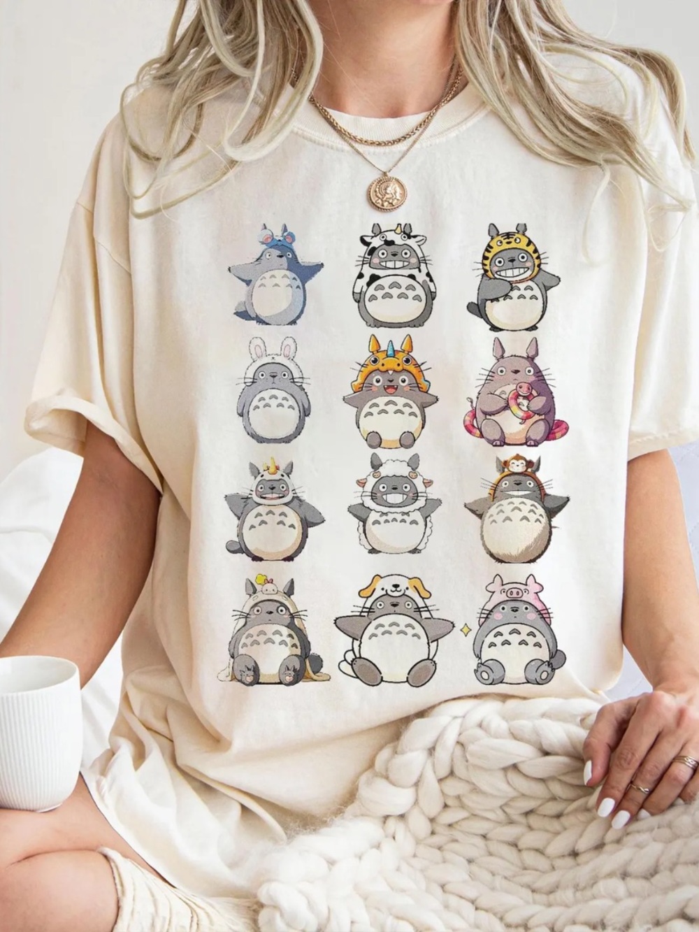 Comfort Colors Ivory Totoro Character Grid Short Sleeve Tee